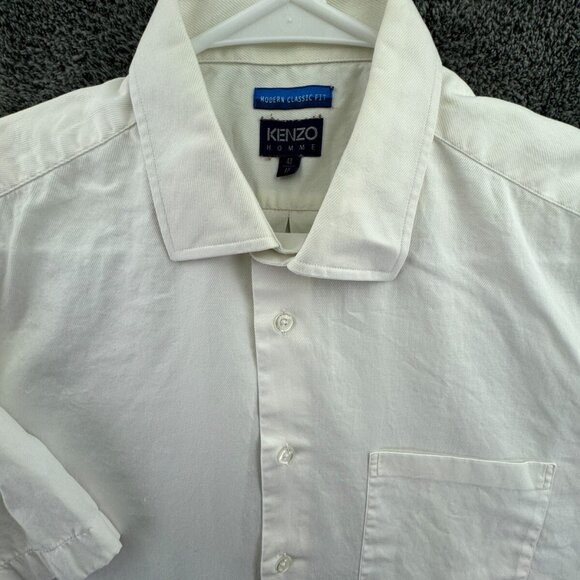 Kenzo Mens Short Sleeve White Button Up Shirt Size 17 (43) Modern Classic Fit - Picture 1 of 14